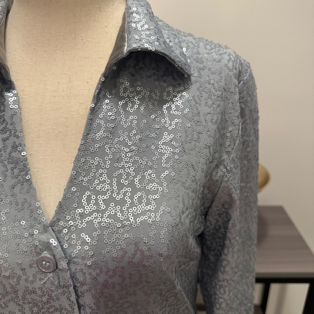 Doncaster Silver Sequin Button-Front Shirt Dress … - image 2